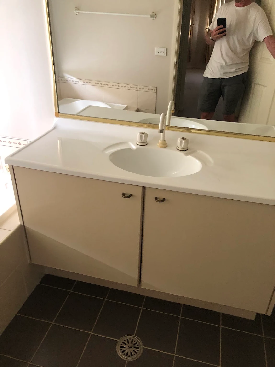 Clean bathroom vanity and floor